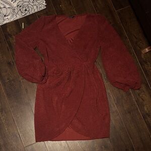 Vintage Deep Red Long Sleeve Dress